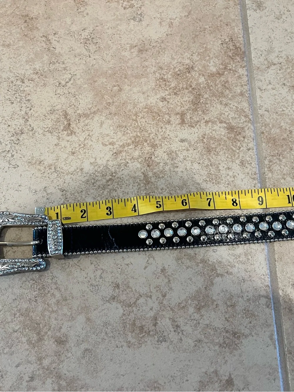 Vintage Y2K Rhinestone Studded Country Western Belt Black Silver Engraved Buckle